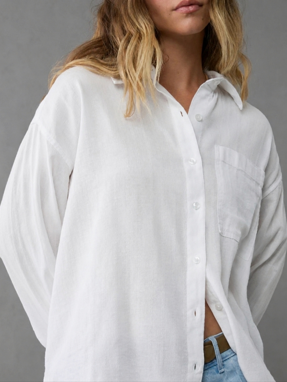 Steve Madden Oversized White Linen Shirt Women Medium Button Down